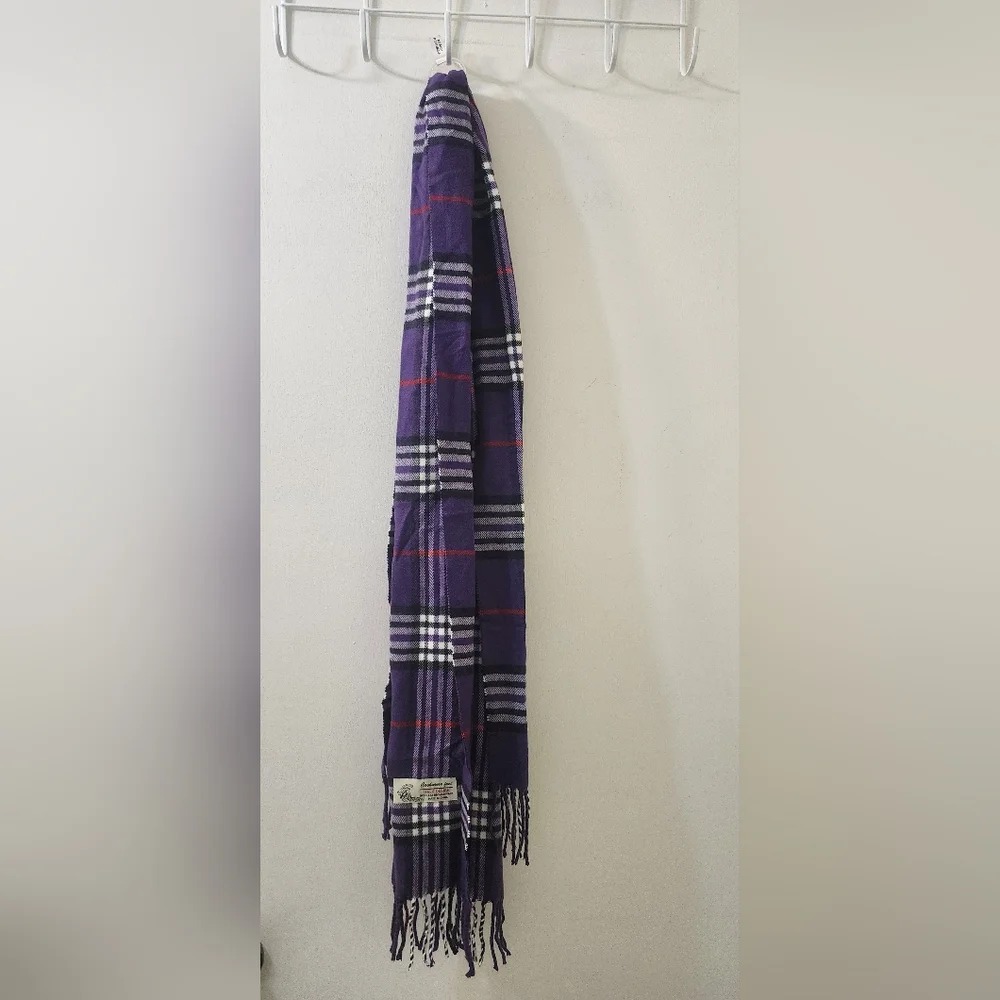 Avanti Purple Plaid Scarf with‎ Fringe, Cashemire.